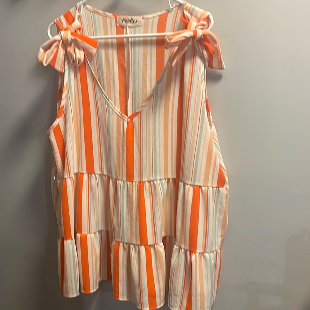 Xhilaration Orange and White Tiered Tie Front Blouse